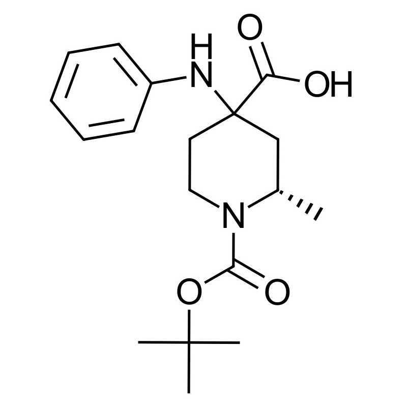 (2R)-4-(anilino)-1-(tert-butyloxycarbonyl)-2-methylpiperidine-4-carboxylic acid , CAS: N/A