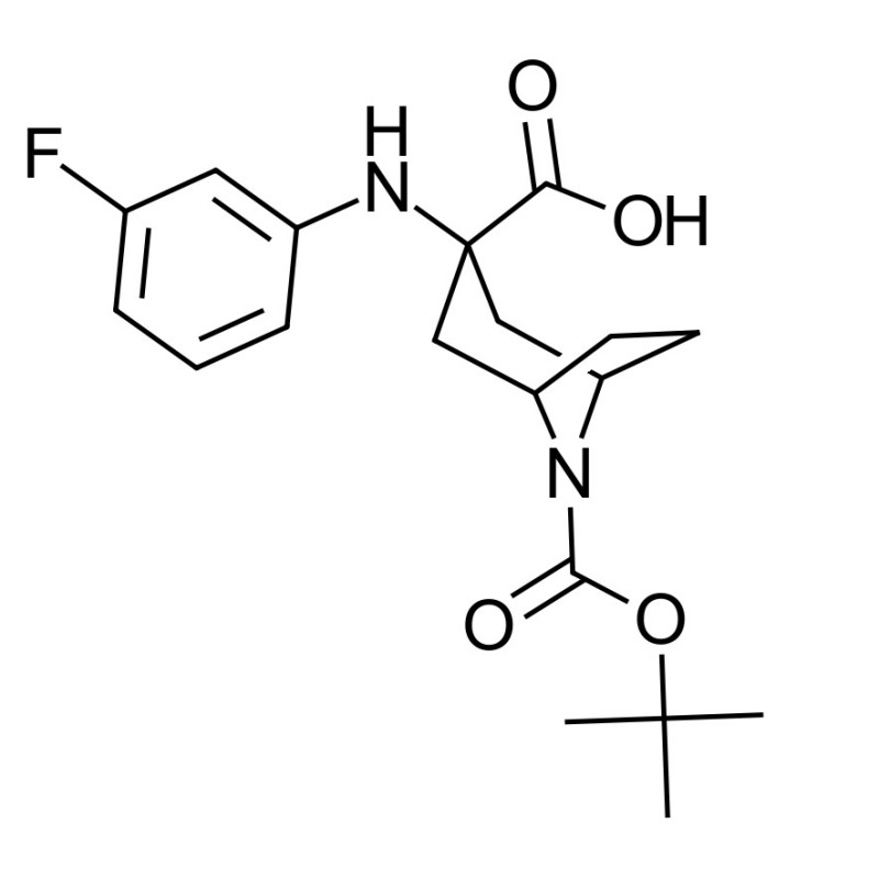 8-(tert-butyloxycarbonyl)-3-(3-fluorophenylamino)-8-azabicyclo[3.2.1]octane-3-carboxylic acid , CAS: N/A