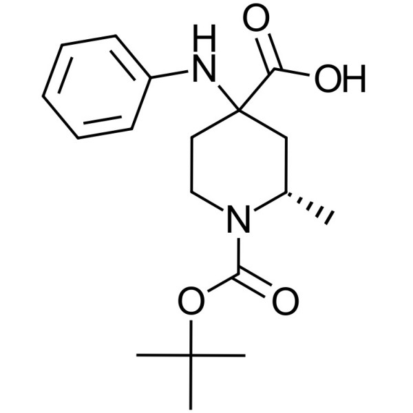 (2R)-4-(anilino)-1-(tert-butyloxycarbonyl)-2-methylpiperidine-4-carboxylic acid , CAS: N/A